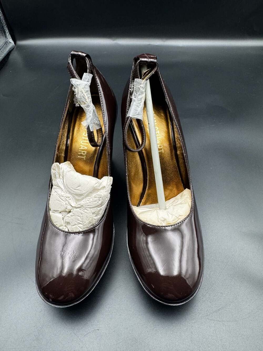 Colin Stuart Brown Patent Leather Round Toe Wedge Pumps